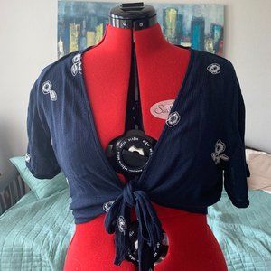 Lottie Moss, Medium Blue Crop Top with Embroidery